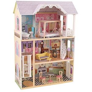 KidKraft -Kaylee houten huis voor poppen van 30 cm met 10 accessoires en 3 speelniveaus, 706943658697