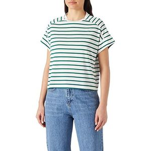 Koton Dames Gestreiftes Basic T-Shirt Mit Rundhalsausschnitt, Grün Gestreift (12k), XL