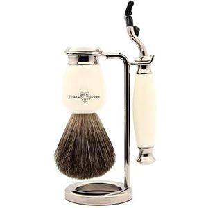Edwin Jagger S81M587AMZ Klassieke Scheerset Van Imitatie Ivoor En Nikkel Met Pure Dassen Scheerkwast En Mach 3 Scheermes Voor Scheercrème Of Zeep Voor Mannen