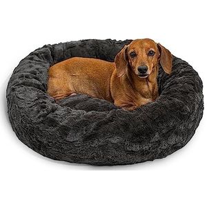 Best Friends by Sheri The Original Calming Donut Hond en Kat Bed in Lux Bont Charcoal Nerts, Klein 23x23