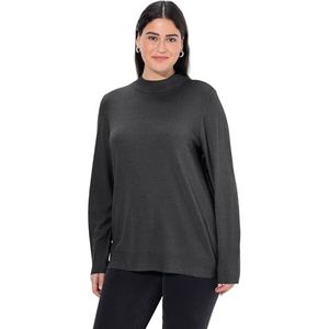 Ulla Popken Damestrui, grote maten, plussize, opstaande kraag, lange mouwen, geribbelde manchetten, Antraciet melange., 42-44