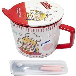 lachineuse - Instant Noedelkom - Japanse Ramen & Chinese noedels - Met bestek en deksel - Ontbijtkom, soep, rijst - Aziatisch cadeau-idee Japan China, Cup Noodles - Rood