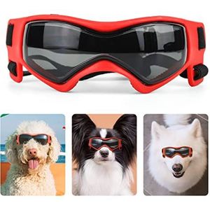 PEDOMUS Hondenzonnebril, verstelbare voorruitriem, voor uv-zonnebrillen, waterdichte bescherming voor kleine honden, rood