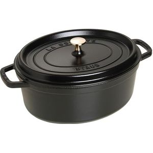 Staub Gietijzeren Braadpan/Cocotte 37 cm - 8 l - Energiebesparend en Stijlvol Koken - Handgemaakt in Frankrijk - Zwart