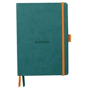 RHODIA 117806C Notitieboek, zacht, Bullet Journal Goalbook Pauw, A5, gestippeld, 240 pagina's, licht papier, ivoorkleurig, 90 g, 2 banden, elastische sluiting, omslag van kunstleer