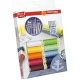 Gutermann Creativ Allesnaaigaren - Doos met 10 spoelen van 100 m, 30 PRYM handnaalden en 5 SCHMETZ universele machinenaalden, diverse kleuren