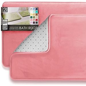 Clara Clark Badkamermat, ultrazacht, antislip en absorberend, fluwelen traagschuim badmat, set van - 17 x 24/20 x 32, koraalroze