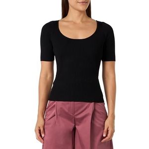 Pinko - Geribbelde Top - Zwart - Viscose - Korte Mouwen