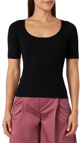 Pinko - Geribbelde Top - Zwart - Viscose - Korte Mouwen