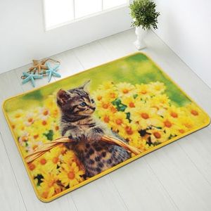 Comart, Mio d'Decor, voor woonkamer, badkamer, slaapkamer, digitale print, kattenpuppy met gele bloemen, 80 x 120 cm