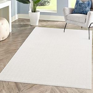 carpet city Vloerkleed, effen, wit, woonkamer, rechthoekig 140 x 200 cm, hoog-diep-chevron-patroon, 3D-effect, laagpolig tapijt, modern, decoratie Home&Living, fancy-805_fg-white-140x200