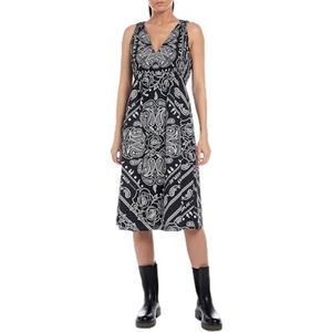 Replay Dames W9029 jurk, 010 wit/zwart, M, 010 Wit/Zwart, M