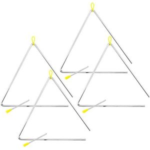 TIGER TRI28-4-MT 12"" Samba driehoek instrumenten - zware stalen driehoeken met metalen stakers - ideaal voor school, band of thuisgebruik - Pack van 4