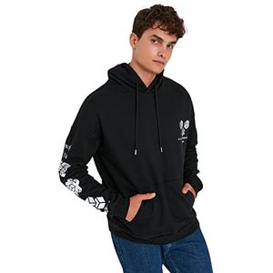 Trendyol Heren capuchon geometrisch patroon oversized sweatshirt, zwart, L, Zwart, L