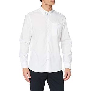 Pioneer Herenshirt met lange mouwen, solide overhemd met button-down-kraag, wit, M