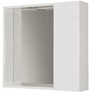 Mama Store Spiegel voor badkamer met compartiment en LED-licht, wit, glanzend, gelakt, L. 60 cm x D. 16 cm x H.60 cm