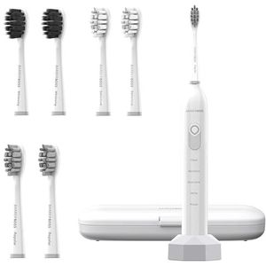 BarberBoss Oplaadbare sonische tandenborstel voor volwassenen, 5 reinigingsmodi, elektrische tandenborstel, druksensor, 6 opzetborstels, 60 dagen batterij, smart timer en reiskoffer