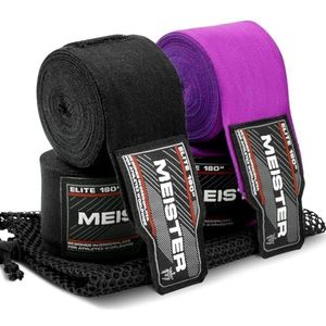 Meister Elite 180"" Premium Adult Hand Wraps voor MMA & Boksen - 2 paar Pack w/Mesh Bag - Zwart/Royal Paars