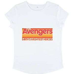 Marvel Dames Classic-Retro Avengers T-shirt met opgerolde mouwen, wit, L, wit, L