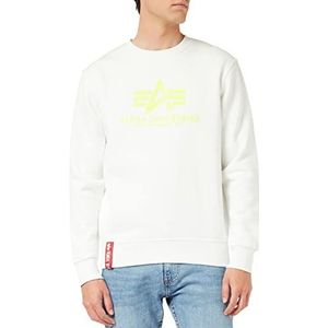 ALPHA INDUSTRIES Heren Basic Sweater Neon Print Capuchontrui, wit/neon geel, XXL
