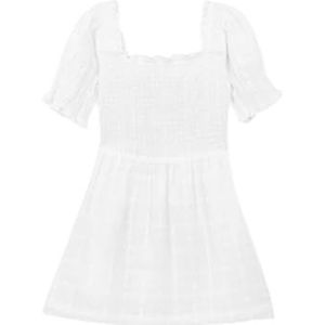 Gocco Dobby-jurk met elastiek, wit, regular voor meisjes