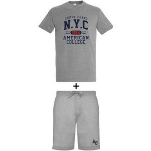 AMERICAN COLLEGE USA 2-delige set T-shirt + uniseks shorts, Grijs, L