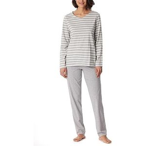 Schiesser Dames pyjama lang 100% katoen zonder manchetten pyjama set, grijs melange, 48, Grau Melange, 48