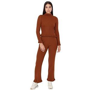 Trendyol Vrouwen vrouw effen dunne gebreide kleding trui-broek tweedelige set gecoördineerde Outfit, bruin, S (Pack van 2), BRON, S