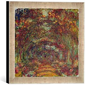 Ingelijste afbeelding van Claude Monet The Rose Path, Giverny, 1920-22"", kunstdruk in hoogwaardige handgemaakte fotolijst, 30 x 30 cm, zilver Raya