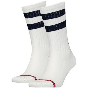 Tommy Hilfiger Unisex Crew Sock (set van 2), wit/navy, 35/38 EU