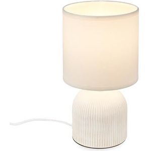 BRILONER - Tafellamp met stoffen kap, snoerschakelaar, keramische lampvoet, lamp, bedlamp, tafellamp, ganglamp, kantoorlamp, leeslamp, woonkamer, slaapkamer, 15x28 cm (DxH), wit