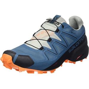 Salomon Speedcross 5 Gore-Tex Trail Running schoenen voor heren, weerbestendig, agressieve grip, nauwkeurige pasvorm, Mallard Blue Smeedijzer Vibrant Oranje, 44.50 EU