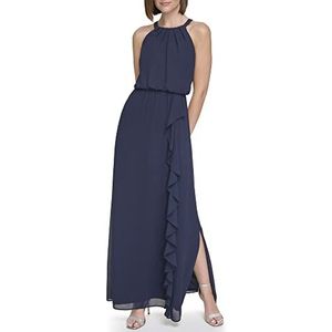 Jessica Howard Women's Halter Chiffon Maxi Gown – Special Occasion Dress, Navy, 12