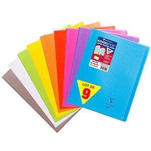 Clairefontaine 981490AMZC boekje Koverbook, 24 x 32 cm, 96 pagina's, grote ruitjes, wit papier, 90 g, omslag van polypropyleen (blauw, rood, groen, geel, paars, grijs, oranje, roze, kleurloos)