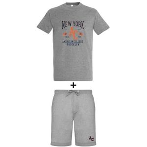 AMERICAN COLLEGE USA 2-delige set T-shirt + uniseks shorts, Grijs, S