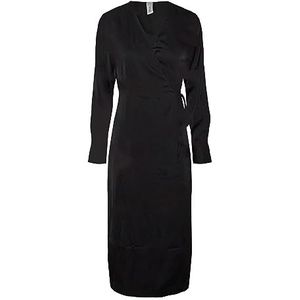 YAS Yaspella Ls Wrap Midi Dress S. Noos wikkeljurk voor dames, zwart, XXL