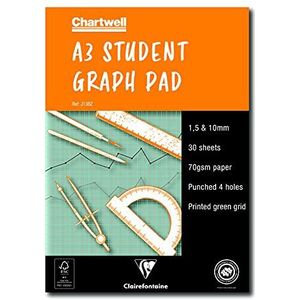Clairefontaine - Ref J13BZ - Chartwell Graph Pad (Bevat 30 vellen) - A3 (420 x 297 mm) formaat, 1, 5 & 10 mm vierkante uitingen, 70 g/m² geperforeerd papier, FSC-gecertificeerd