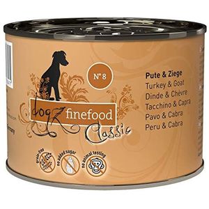 dogz finefood Hondenvoer nat - N° 8 kalkoen & geiten - fijn voer nat voer voor honden en puppy's - graanvrij & suikervrij - hoog vleesgehalte, 6 x 200 g blik