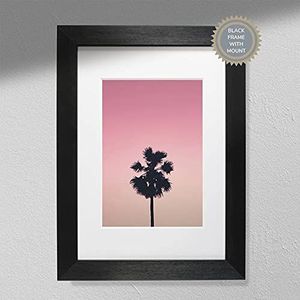 Roze Palmboom Fotografie Print - Palmboom Foto | Roze Hemelswit Frame met Mount A4