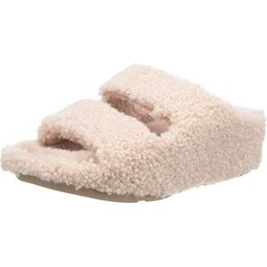 Fitflop Dames Shuv Two Bar Krullende Wol Slides Slides Slipper, Zacht Roze, 37 EU