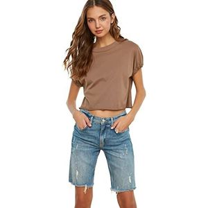 Trendyol Dames Vizon Crop gebreid T-shirt, Mink, Large