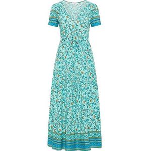 EYOTA Dames maxi-jurk met bloemenprint 15926602-EY01, turkoois meerkleurig, L, Maxi-jurk met bloemenprint, L