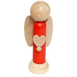 Hess Holzspielzeug 40041 - engelfiguur van hout, met hart, rood beschilderd, ca. 12 cm, gemaakt in het Ertsgebergte, als cadeau-idee, decoratie en voor engelliefhebbers