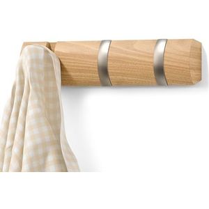 Umbra 3 klapbaar zwevend rek voor wandmontage - moderne, slanke, ruimtebesparende hanger met intrekbare haken om jassen, sjaals, portemonnees en meer op te hangen, natuurlijk