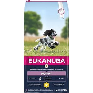 EUKANUBA premium hondenvoer met kip voor middelgrote rassen - droogvoer voor puppy honden, 15 kg