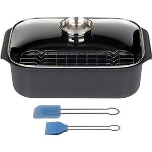 GSW 410908 Gourmet rechthoekige braadpan met grillinzet 40x26x11cm / ca. 8,0 liter incl. bakborstelset 2-delig, gegoten aluminium, zwart, 40 cm, 5-eenheden