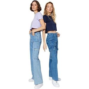 Trendyol Dames Basics Regular Basic Staande Kraag Gebreid T-shirt, Marineblauw-lila, XL