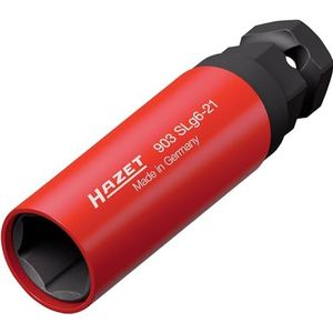 HAZET 903SLG6-21 Dopsleutel, 21 mm, 1/2 inch vierkant, 24 mm buitenzeskant, tractieprofiel, gele draaibare kunststof huls, voor wielbouten'.