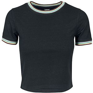 Urban Classics Dames T-shirt nauwsluitende top Ladies Short Multicolor Rib Tee, zwart (Black 00007), XL Petite