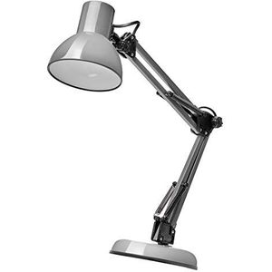 EMOS Design bureaulamp LUCAS, vintage tafellamp met E27-fitting/metalen bedlampje met voeding/grijze leeslamp met verstelbare arm
